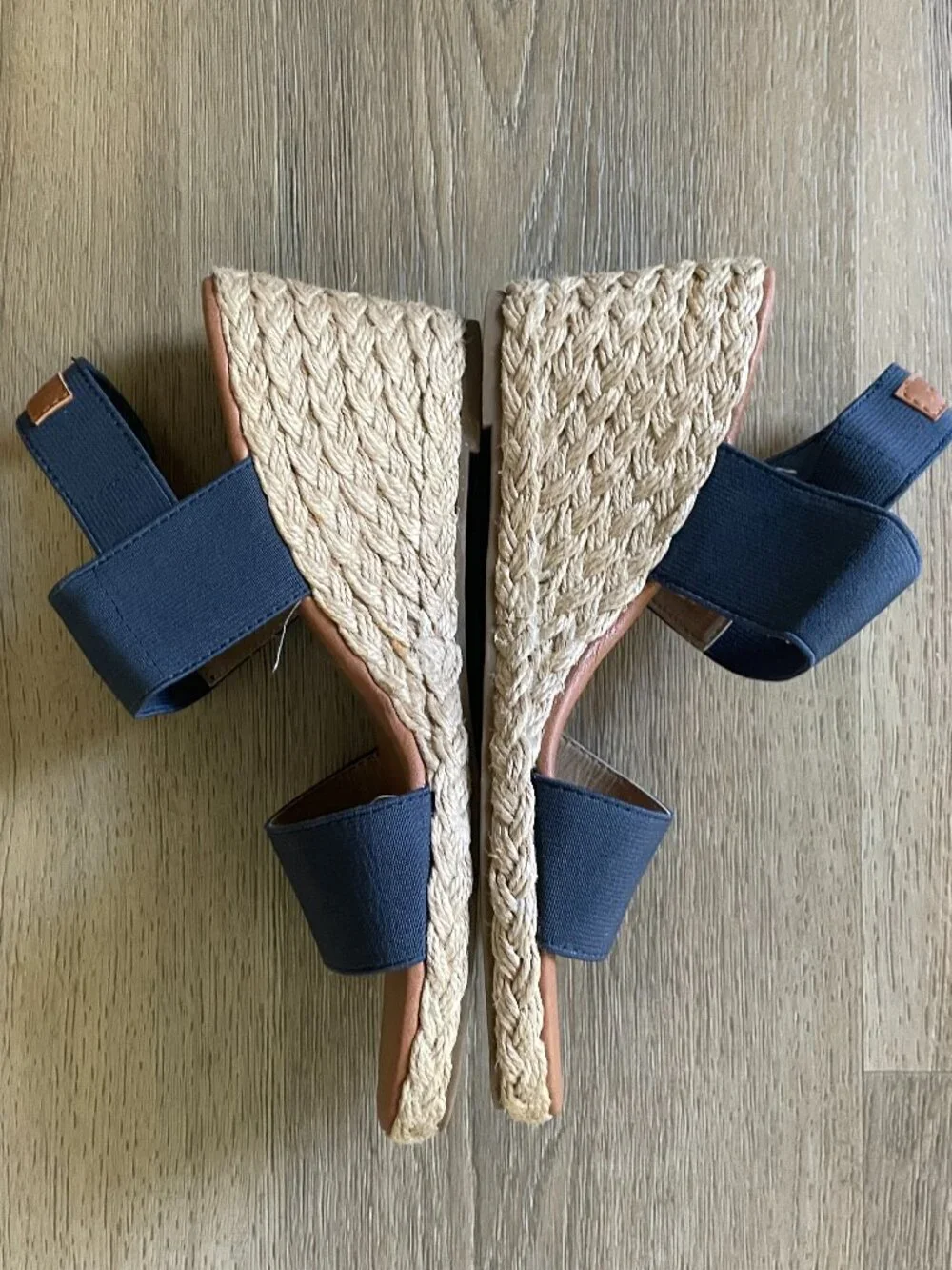 Tommy Bahama Sakura Wedge Espadrilles Heels Elastic Navy Sandal Sz 6.5
